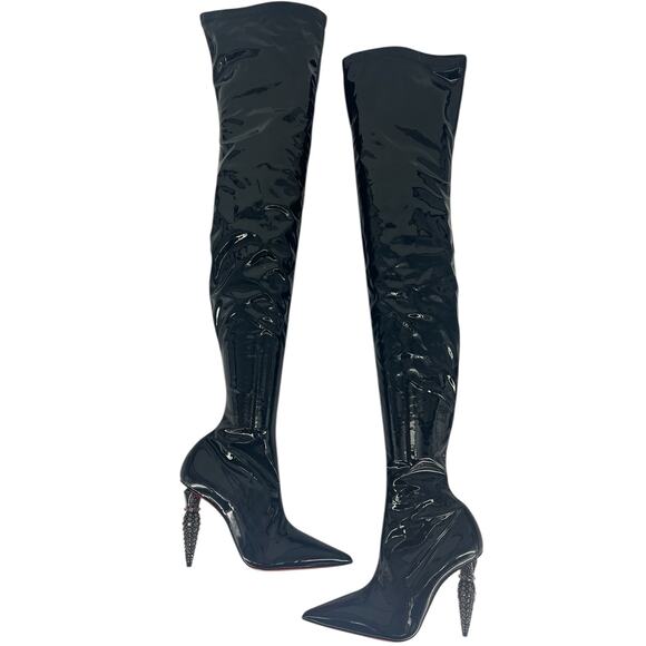 Christian Louboutin Limited Edition Black Lipstrass Patent Leather Thigh Boots - Picture 3 of 16